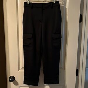Loft Cute Black Ankle Sateen Pants, Cargo Style, Size 2P